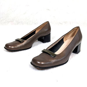 Salvatore Feragamo Boutique Brown Leather Square Toe Block Heels size 8